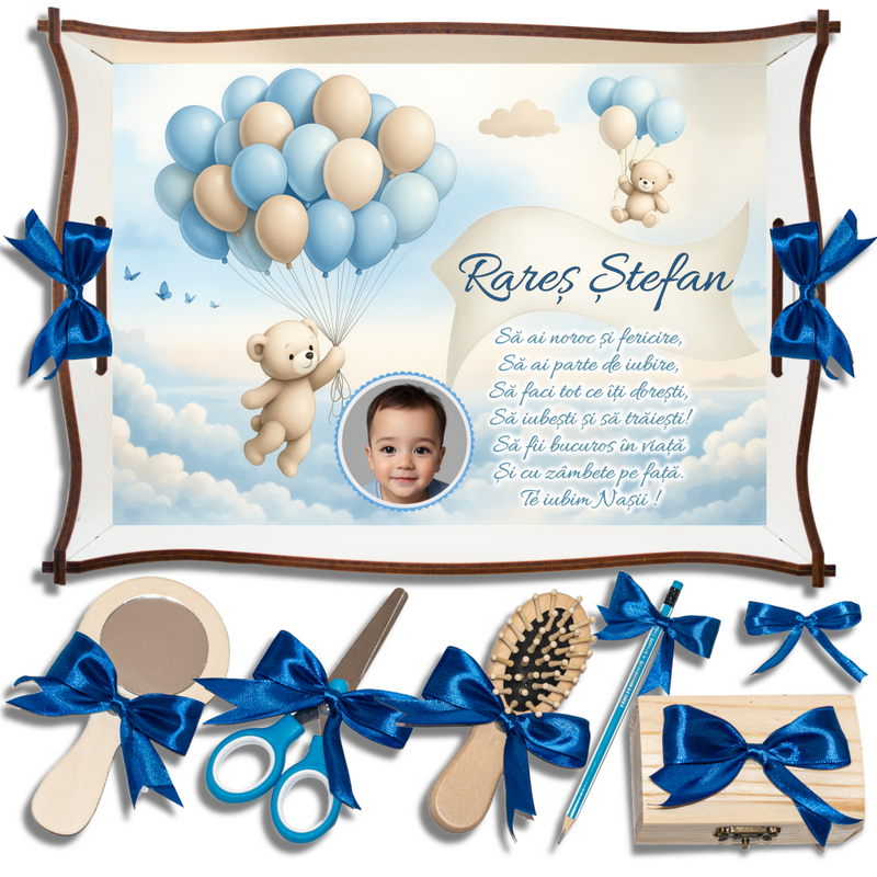 Ursulet cu Baloane Tavita de Mot Baieti Personalizata