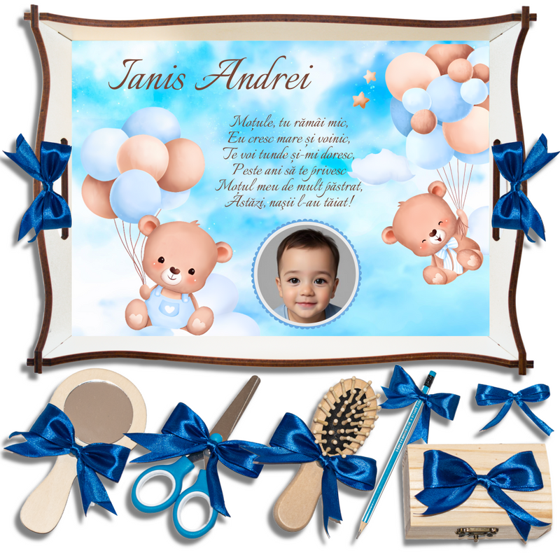 Ursulet cu Baloane Tavita de Mot Baieti Personalizata