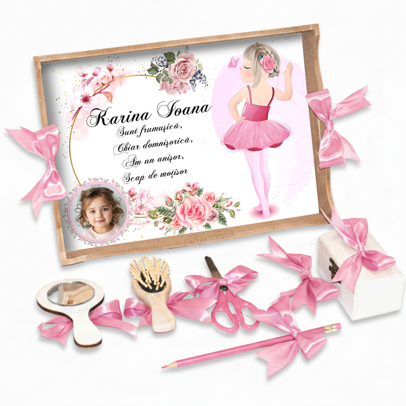 Set Taiere Mot Balerina Graceful Pink pentru prima aniversare