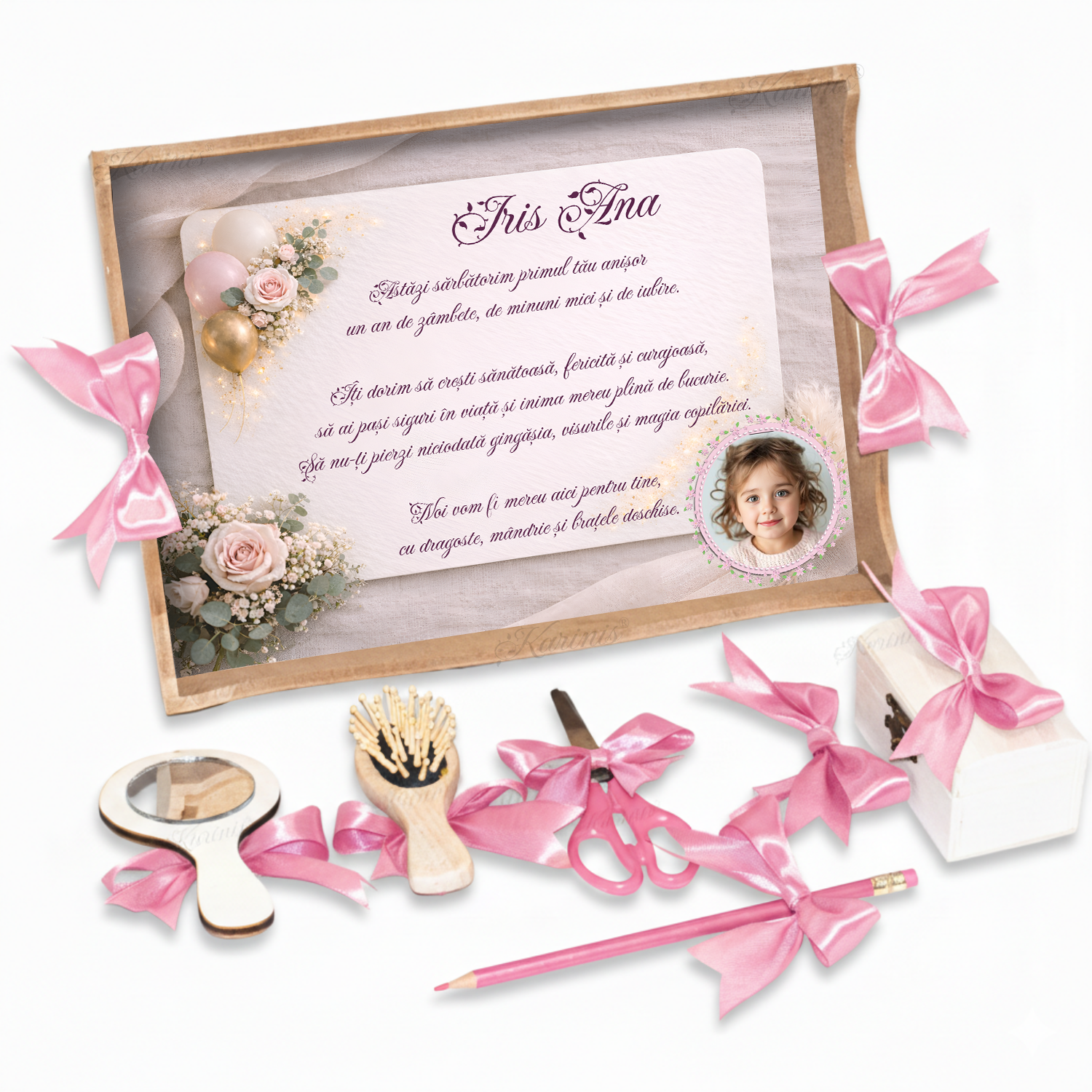 tavita-mot-elegant-floral-baloane-roz-personalizata-poza-set-aniversar-karinis