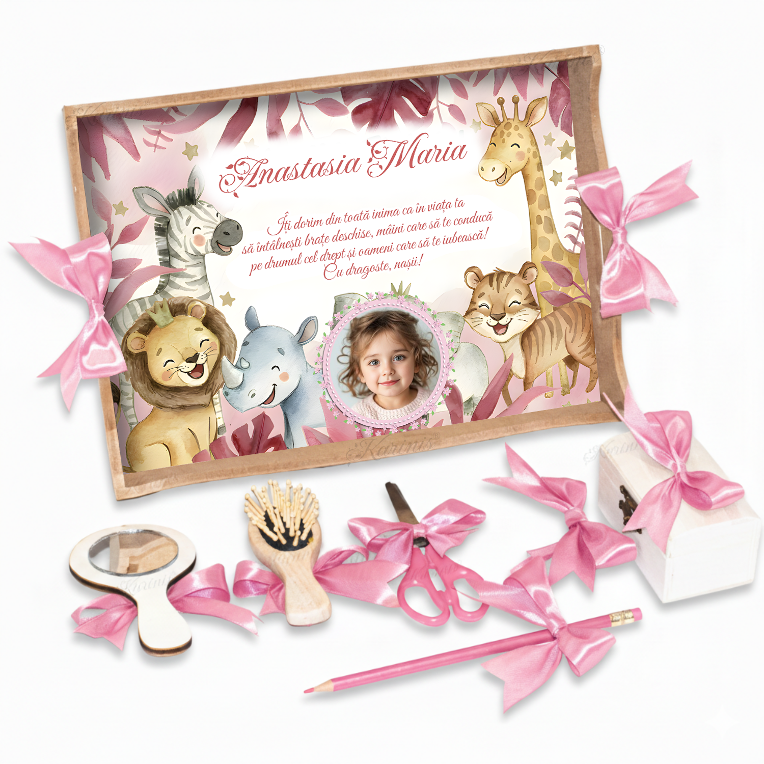 tavita-mot-safari-fete-roz-floral-personalizata-set-aniversar-exotic-elegant