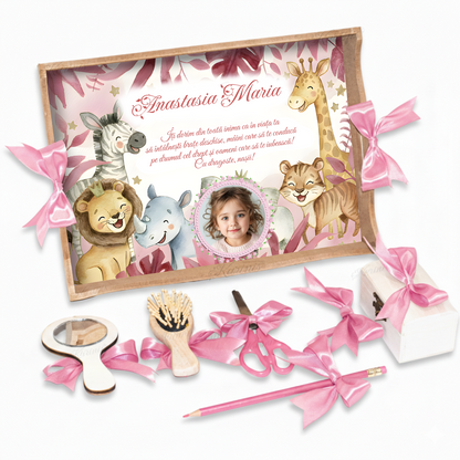 tavita-mot-safari-fete-roz-floral-personalizata-set-aniversar-exotic-elegant