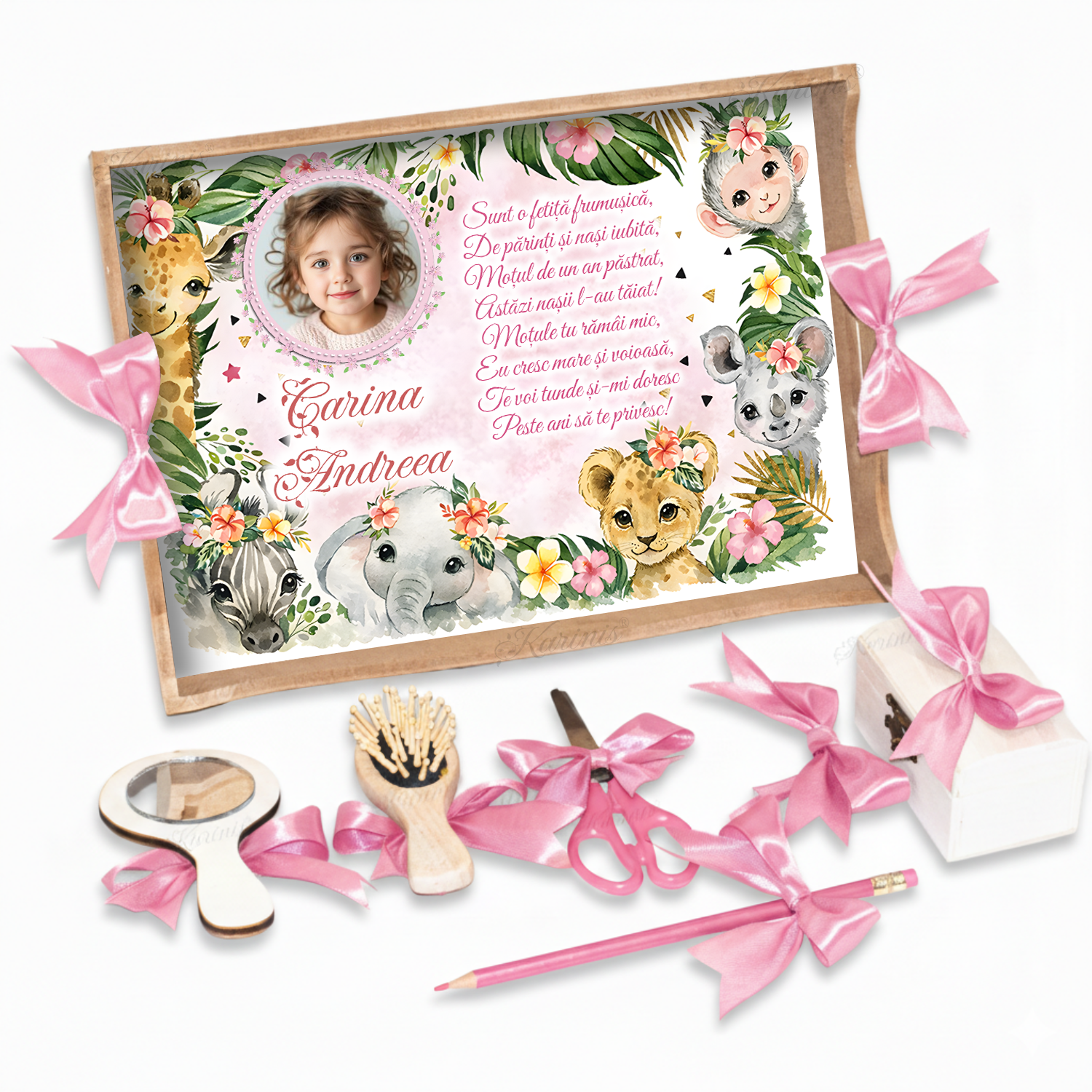 tavita-mot-safari-fete-watercolor-poza-personala-set-aniversar-floral-delicat