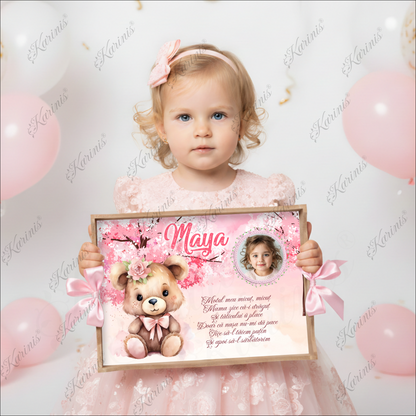 tavita-mot-ursulet-flori-de-cires-personalizata-poza-set-aniversar-watercolor