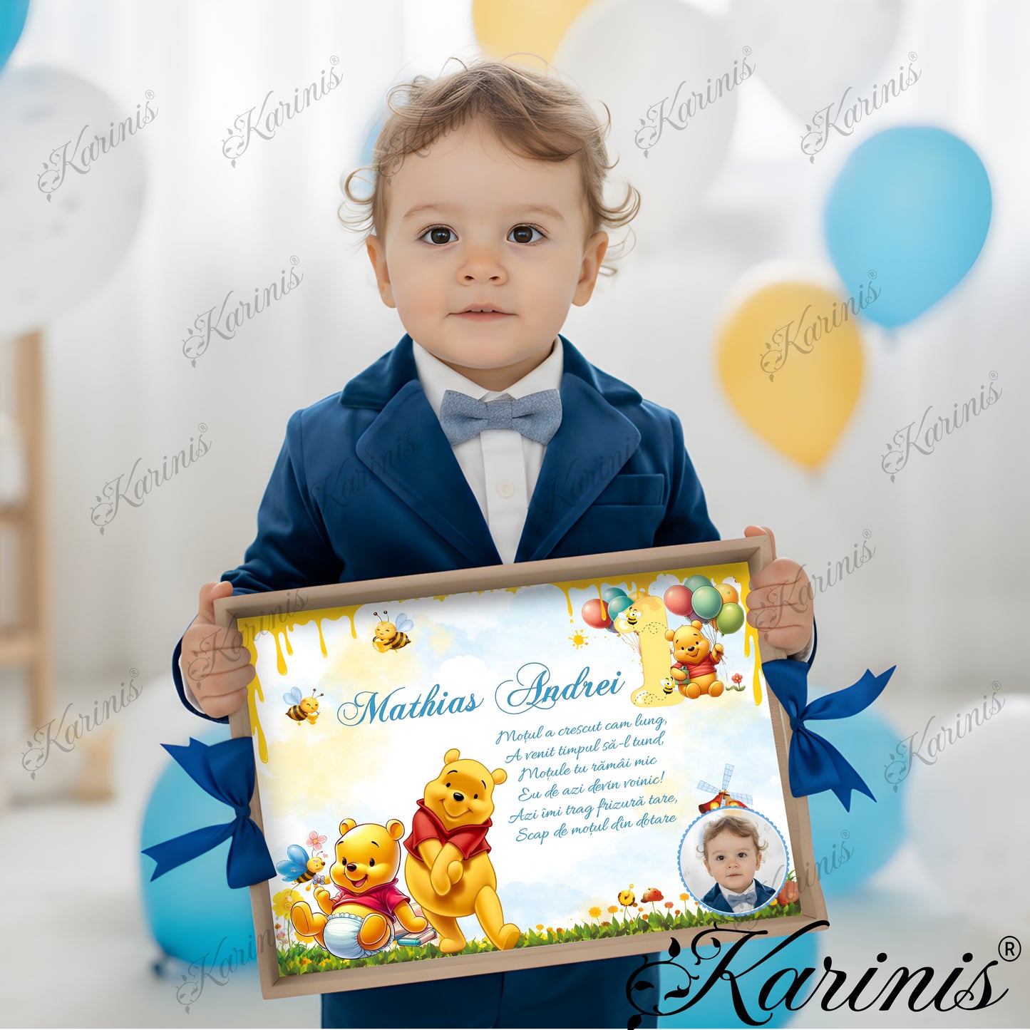 Tavita Mot Baiat cu Ursulet Vesel si Albinute Decorative winnie the pooh
